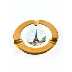 Vintage Limoges Paris Eiffel Tower ashtray gold gilt French porcelain 4"
